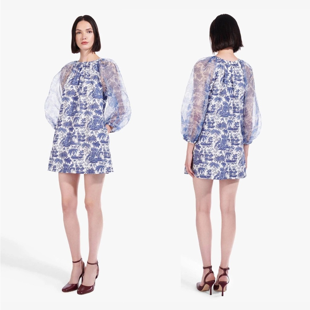 STAUD Staud Garden Balloon Sleeve Shift Dress China Blue Toile Size S